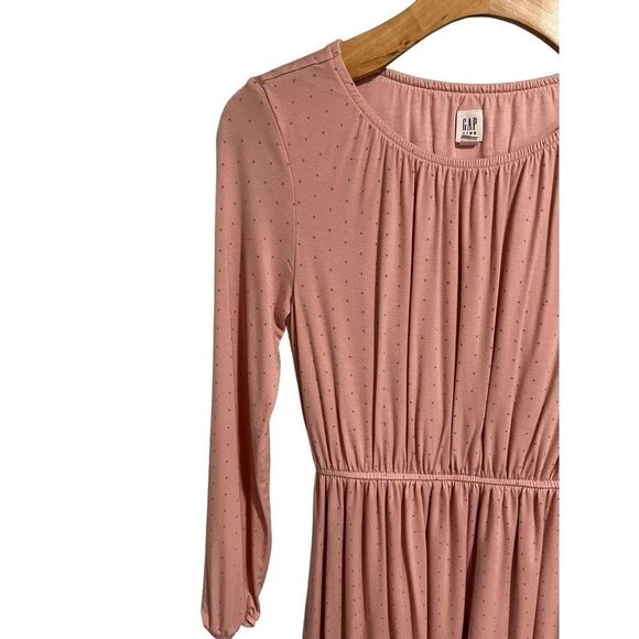 Gap Kids Dress Girls XL Pink Dotted Long Sleeve Tiered Midi A Line Round Neck - Picture 2 of 8